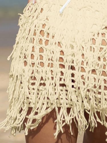 Verdusa Women's Fringe Trim Hollow Out Crochet Short Skirt Cover Up4