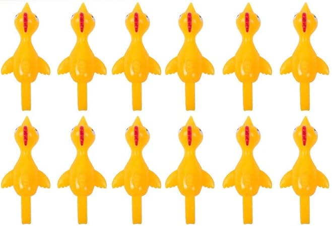 Droquimur 12ud | Pollo Volador | Tirachinas Loco | Aves pegajosas | Pollos Locos | Especial Fiestas y Celebraciones | Manos Locas | Amarillo