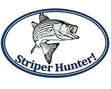 Oval Striper Hunter Sticker (Fish Fishing Striped bass Vinyl Decal for car Boat or Laptop (3 x 5 inch)