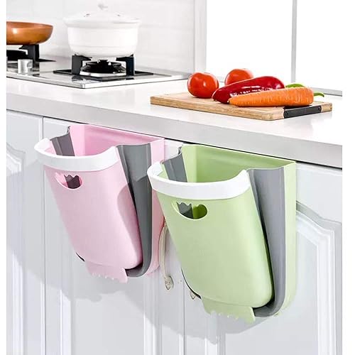 Miniatura 3 de Cubo de basura colgante de cocina, cubo de basura pequeño plegable para puerta de armario de cocina, contenedor de basura de plástico plegable