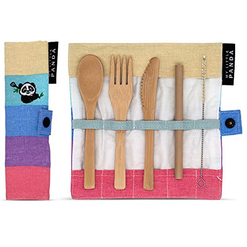 My Little Panda Cubertería Infantil Ideal para fiambreras y Mochilas. Reutilizable, súper Ligero, de bambú en una Bolsa de cáñamo (Unicornio)