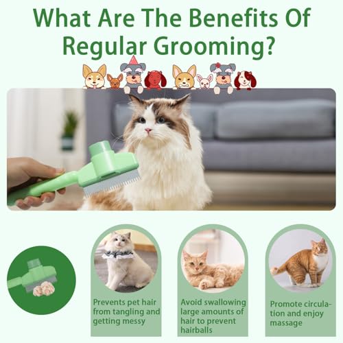 Image of 2-In-1 Flea Comb For Cats, Pet Hair Removal Comb With Release Button, De-Shedding Cat Brush With Stainless Steel Metal Teeth For Short And Long Hair Cats