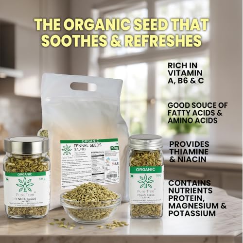 Image of Pure Tree Certified Organic Fennel Seeds | 10 Kg / 10000 g | Saunf, Variyali | Perumjeerakam Whole Spices Sombu Whole | Fennel seeds Saunf | Organic Saunf Rich Flavour Sombu