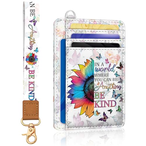 Image of Yonlevres Be Kind Credit Card Holder Slim RFID Wallet Women Wristlet Small | Front Pocket, Handy, RFID Blocking, Woman Girls Ladies Gifts, D-ring for Keychain,Thin Mini Card Case, ID Window, PU Leather