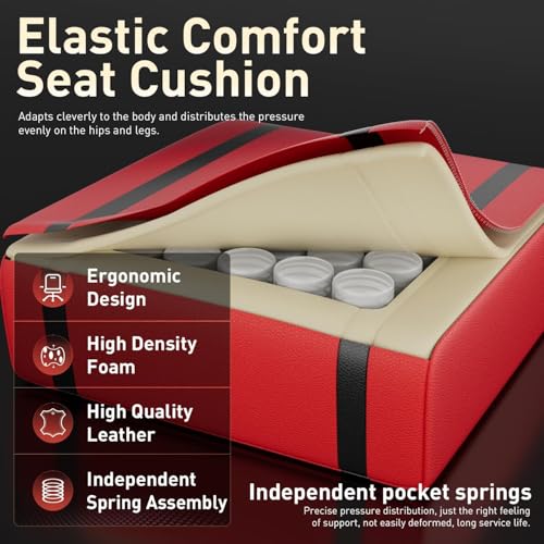 Image of HLDIRECT Gaming Chair, Ergonomic Video Game Seat with 360 Swivel & Lumbar Massage for Adults Home /Office Use, Computer Chair PU Leather Cushion (Black & Red)
