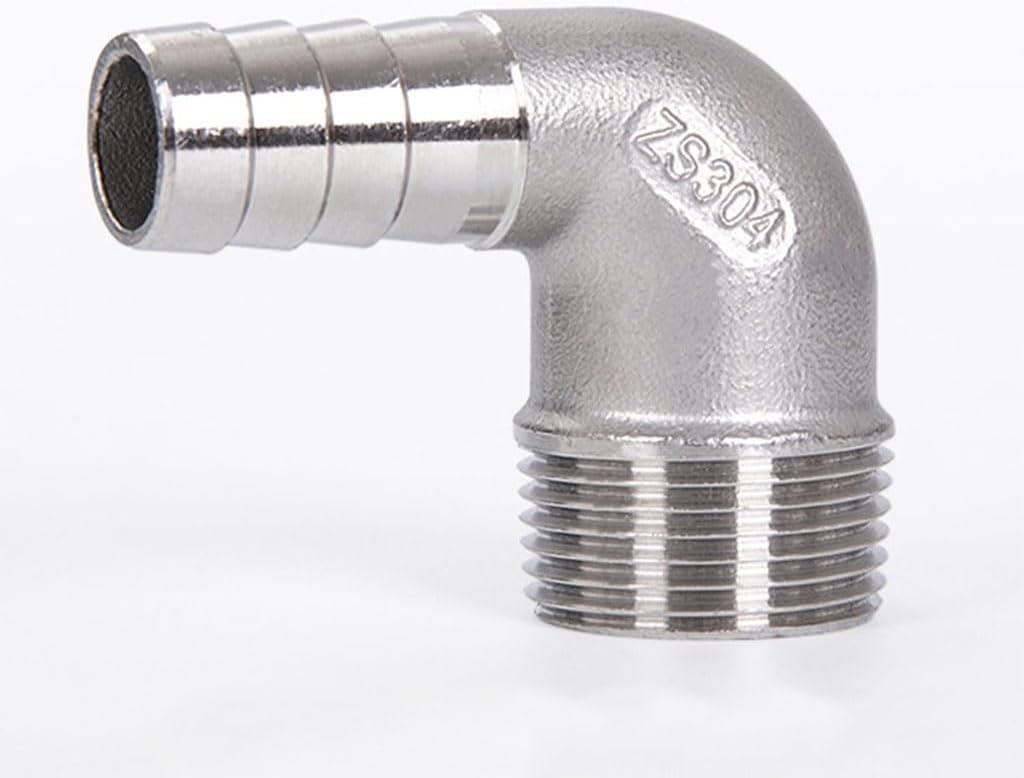Stainless Steel Elbow, 1/8" 1/4" 3/8" 1/2" Male 6mm 8 10 12mm Hose Barb Elbow 90 Deg 304 Elbow Pipe Fitting Connector, 1pcs(3/8",10mm)