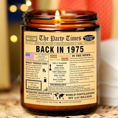 Regalos de cumpleaños número 50 para ella, él, tarjeta de cumpleaños, decoraciones para mujeres, hombres, mamá, mejores amigas, hermanas, únicas en 1975 años, ideas divertidas, velas perfumadas