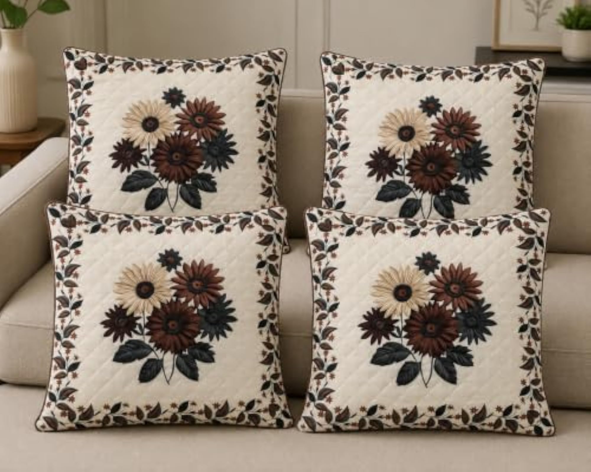 Printed Quilted Cushion Covers, Pack of 5