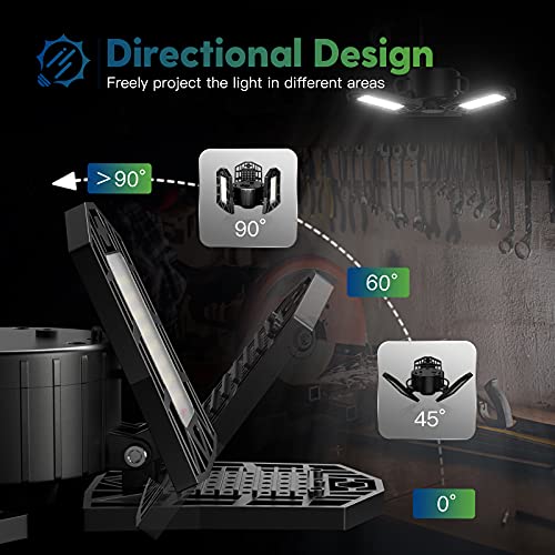Freelicht 2 Pack Plug In Garage Lights, Deformable Led Shop Light With 3 Adjustable Panels, 60W 6000Lm 6500K, Linkable Garage Ceiling Light Fixtures, For Garage, Basement (Built-In On/Off Switch) #TOP3