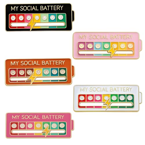 Social Battery Slider Pin, 5 Pack Communication Accessory for Social Gatherings, Non-Verbal Interaction Tool for Introverts and Fashion-Conscious Individuals, 5 * 2cm Zinc Alloy Design