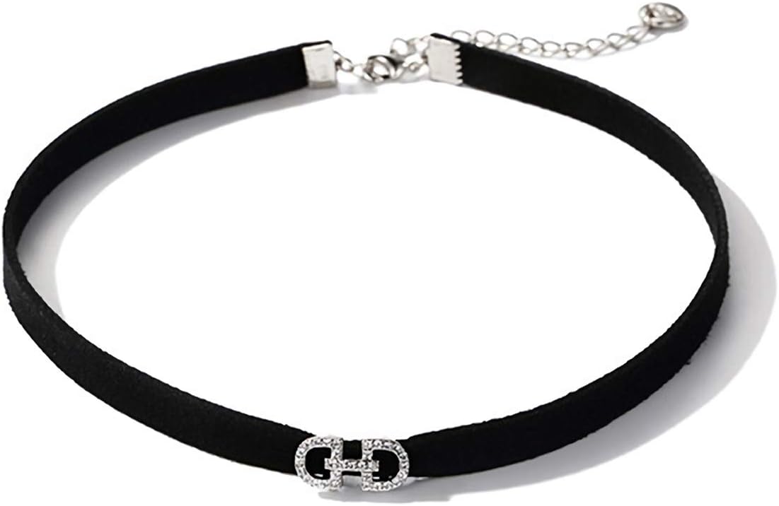 Choker Choker Necklace Black Lace Necklace Adjustable Velvet Choker Charms Leather Choker with S925 Sterling Silver D Charms/Extender for Women Girls Gift Adjustable Choker for Most Necks