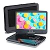 SUNPIN Draagbare dvd-speler met 10,5 inch HD draaibaar scherm, stereo luidspreker en dubbele hoofdtelefoonaansluiting, ondersteuning Sync TV/USB/SD-kaart, autohoofdsteunhouder, zwart
