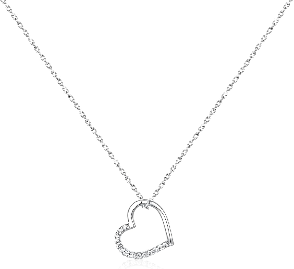 Raelyn&Bev. L'Amour Collection Jewellery, 18” +2” Heart Cubic Zirconia Pendant Necklace,Choker Necklaces For Women with Polishing Cloth, Velvet Drawstring Bag