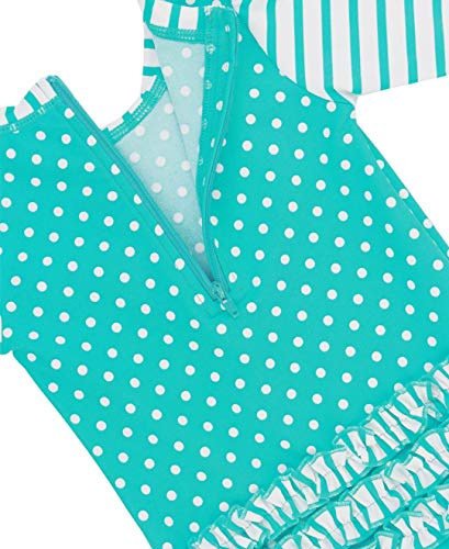 RuffleButts Baby/Toddler Girls Long Sleeve One Piece Swimsuit - Aqua Polka Dot with UPF 50+ Sun Protection - 18-24m