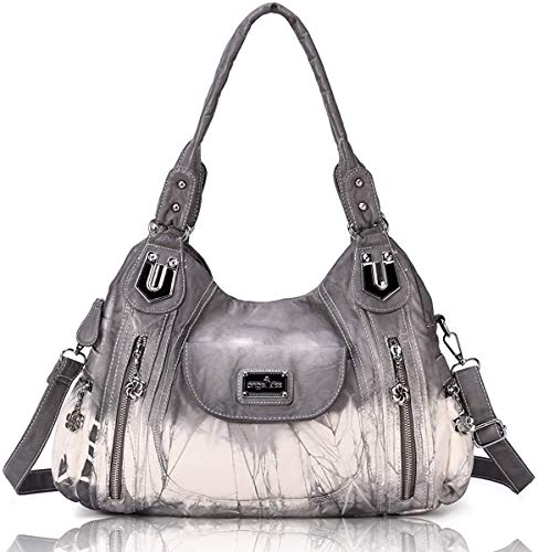 Handbag Hobo Women Handbag Roomy Multiple Pockets Street ladies' Shoulder Bag Fashion PU Tote Satchel Bag for Women (S- AK812-4Z #84GREY)