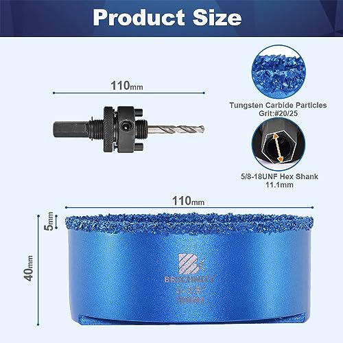 Recessed Light Carbide Grit Hole Saw 4-3/8"" - BRSCHNITT Fast Cutting in Wood, MDF Drywall, Lath & Plaster, Hardi Board. " - Image 2