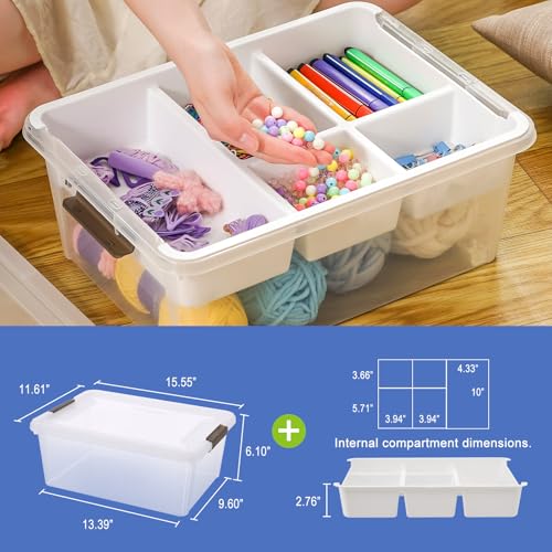 17 QT Plastic Storage Box with Removable Tray Craft Organizers and Storage Clear Storage Container for Organizing Bead, Tool, Sewing, Playdoh (White, 1Pack-17QT) - Image 3