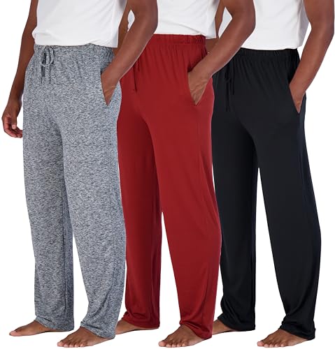Real Essentials 3 Pack: Men's Soft Pajama Lounge Pants with Drawstring & Pockets - 4-Way Stretch & Wicking-Big & Tall (S-5XL)