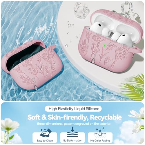 Image of Ekoonpft for Airpods Pro 3 Case, Flower Engraved Cases for Apple AirPods Pro 3rd Generation 2025, Soft Silicone Cover for Men Women Girly with Cleaning Kit & Keychain, Anti-Scratch, Shockproof