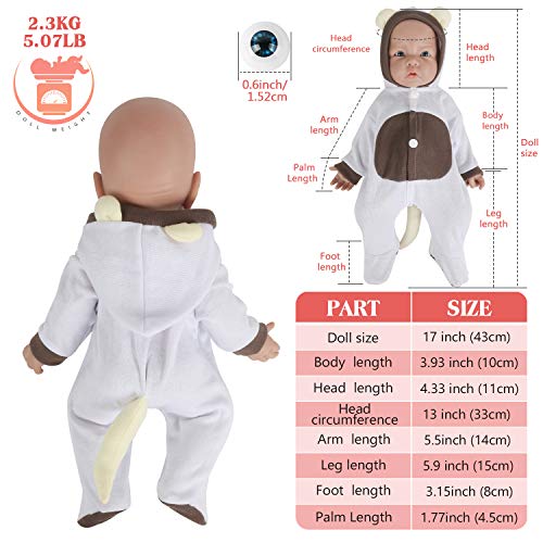 Vollence 43cm Vollsilikon Babypuppes, Nicht Vinyl Puppen,Realistische Reborn Baby Doll, Echte Baby Dolls, Lebensechte Baby Doll, Neugeborene Baby Dolls - Mädchen – Bild 7
