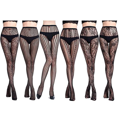 Comius Sharp 6 Stück Strapsstrümpfe, Damen Schwarz Atmungsaktiv Netzstrümpfe Netzstrumpfhose Cover