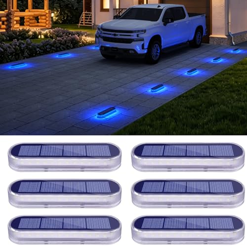 Solar Dock Deck Lights Outdoor 6Pcs Blue Solar Step Lights IP68 Waterproof