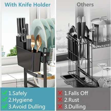 Image of YHK Dish Drying Rack, Rustproof Dish Racks for Kitchen Counter with Removable Utensil Holder,Knife Slots and Cups Holder,Large Capacity Drying Rack for Storage Plates Bowls Cups Utensil (YHK-02)