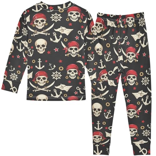Pigsaly Pajama Set 2 Piece Retro Rope Skull Anchor Pirate Rudder Pajama Sets Long Sleeve Pjs Sleepwear 6Y2