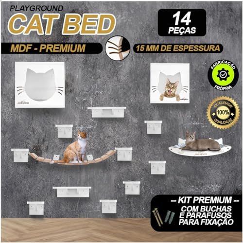 Kit Playground Para Gatos Casinha em Mdf Branco Premium Super Res...