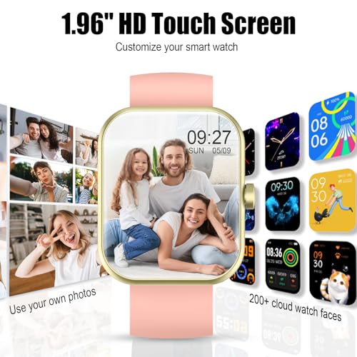 Smart Watch for Women Men, 1.96\" Fitness Tracker Running Watch (Answer/Make Call), IP68 Waterproof, Pedometer, Sleep/Step/Activity/Heart Rate Monitor, 110+ Sport Modes Smartwatch for Adroid iOS, Pink