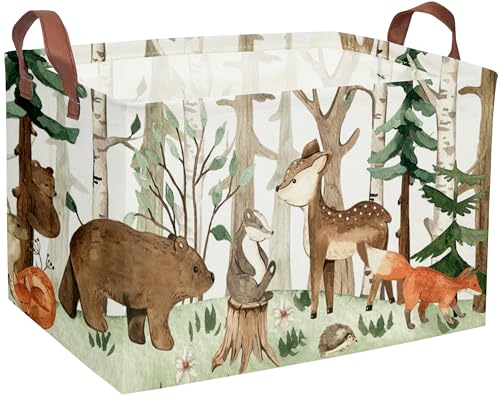 Sanjiaofeng Rectangular Kids Basket Animal Storage Bins,Woodland Storage Baskets with Handles.Clothers,Toys,Books,Kid's Gifts Storage. (Tree animal)