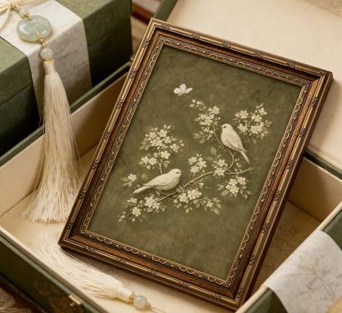 Vintage Gold Framed Bird Wall Art, White Flowers Botanical Oil Painting Canvas Print, Rural Animals Picture Wall Decor, Rustic Farmhouse Poster Artwork for Living Room Bedroom — view 7