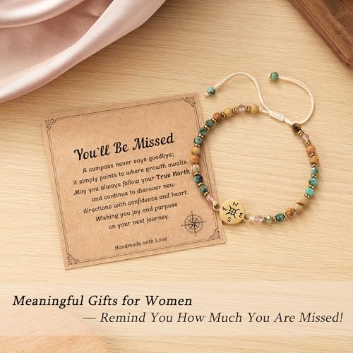 HGDEER Natural Stone Compass Bracelet for Women Girl, Birthday Graduation Christmas Retirement Farewell Goodbye Going Away Gift for Woman Friends with Message Card4