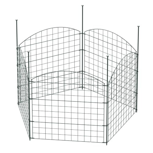 Wiltec Gartenzaun Set mit 5 Elementen grün, Teichzaun mit Oberbogen, Maschendrahtzaun 770 x 8 x 780 mm, Steckzaun leichte Montage, pulverbeschichtet & korrosionsbeständig
