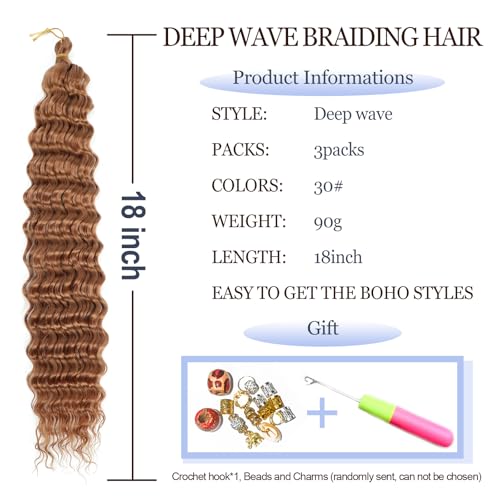 MLETULIPS Ocean Wave Crochet Hair Extensions Deep Wave Braiding Crochet Hair Soft Synthetic Curly Braiding Crochet Hair for Black Women (30# - Image 2