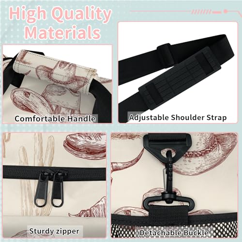 Cowboy Retro Cactus Travel Duffel Bag Weekender Overnight Bags for Women Men Foldable Waterproof Tote Bag with Trolley Sleeve3