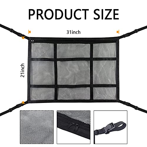 31X21 Double Layer Car Ceiling Cargo Net With Zip Seals,Adjustable+Large Capacity Car Organizers And Storage Won't Sagging Car Ceiling Cargo Netting For Long Road Trip Travel Camping #TOP1