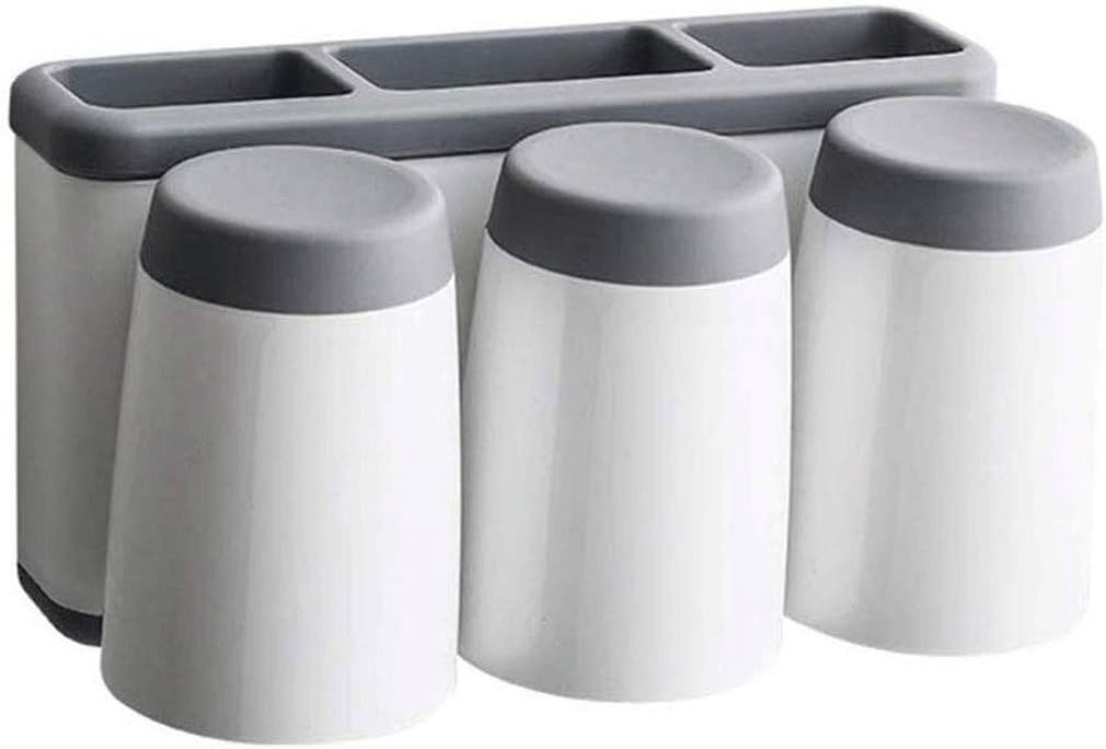 Toothbrush Holder Wall Mount 3 Cups Electric Storage Set,Plastic Tooth Brush Organizer for Bathroom,No Drilling Toothbrush/Toothpaste Stand(E)