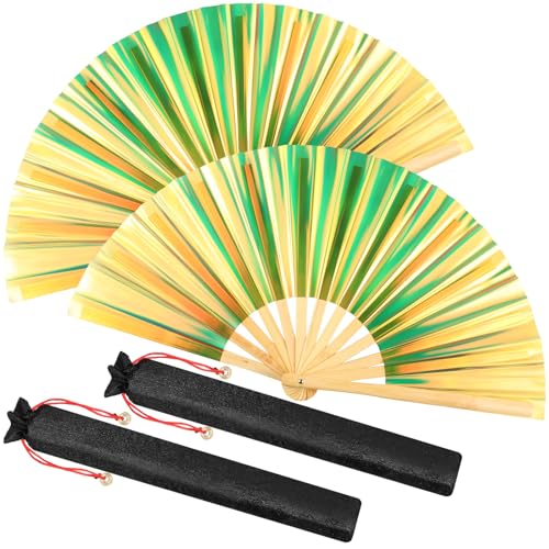 Image of Maitys Large Rave Fan Folding Handheld Fans 13'' Clap Fans for Line Dancing Clack Fan Holographic Festival Accessory for Martial Art Gift Performance, Includes 2 Pouch