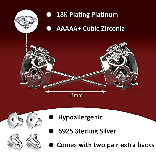 Neoshow 18K White Gold Plated 925 Sterling Silver Pure Brilliance Cubic Zirconia Stud Earrings Round Cut Simulated Diamond Heart Stud Earrings Fine Jewelry For Women Men (Black) #TOP5
