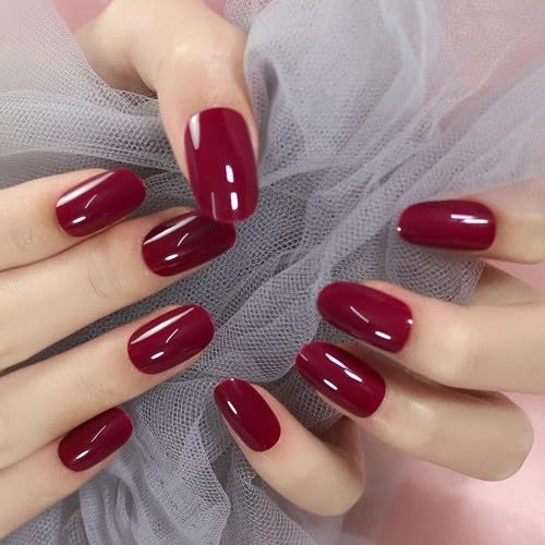 Heart Glossy Pink Red Short Salon Round Natural Fit Press On Nails 24 Nail Tips- 3 Weeks Stay, Reusable, Perfect Fit, Non-Damaging-image-37