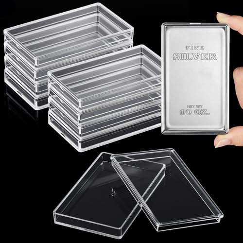Image of Geiserailie 10 Pcs 10 oz Silver Bar Holder Case, Clear Acrylic Silver Bar Holder Capsule Storage Container Box for 10 Ounce