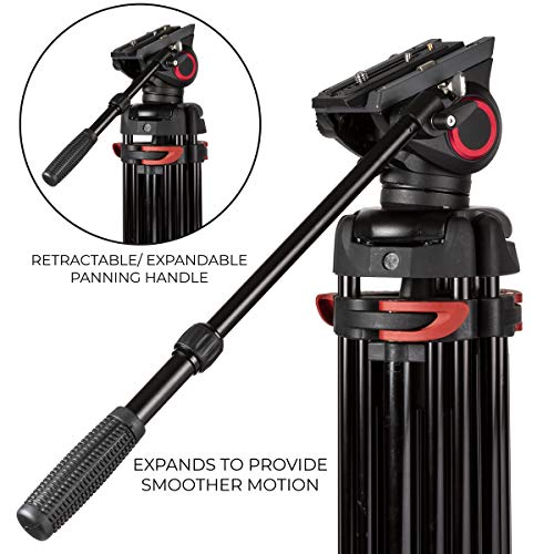 Ultimaxx 72 inch- Professional Heavy Duty Tripod Aluminum Twin Tube, 360 Panning Fluid Head, Non Slip High Strength Legs, Max Loading 17 LB, Camcorders and Cameras