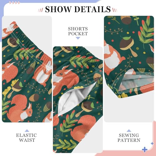 Squirrel Pine Cone Floral Boys Long Pants Soft Trousers Elastic Waist Kids Lounge Bottoms with Pockets S-XL4