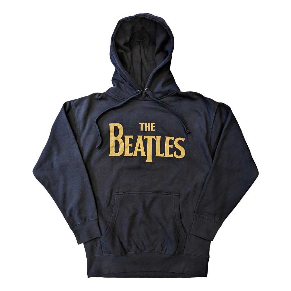 Rock Off officially licensed products The Beatles Felpa con Cappuccio Oro Drop T Band Logo Nuovo Ufficiale Unisex Navy