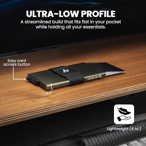 Image of CODE 118 Wallet for Men - Slim Minimalist Aluminum Magnetic Card Holder - RFID Blocking Front Pocket Mag Safe Wallet with Strong Magnet Attachment (Military Green)