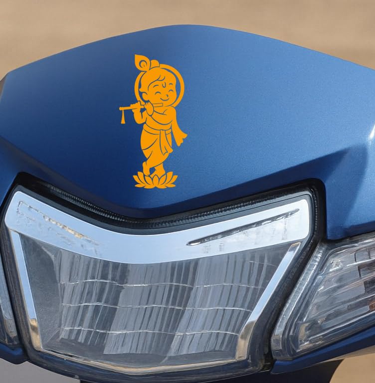 Lord Krishna Sticker for Bike, Easy to Apply and Waterproof (Pack of 2) (Yellow)-picture-30