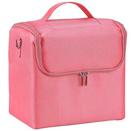 Mallette Maquillage Trousse Maquillage Sac Maquillage Mallette à Ongle Vanity Maquillage Valise Mallette Rangement Femme Maquillage avec Bandoulière Beauty Case de Voyage Professionnel, Rose