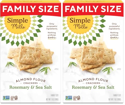 Image of Simple Mills Almond Flour Crackers, Family Size, Rosemary & Sea Salt - Gluten Free, Vegan, Healthy Snacks, 7 Ounce (Pack of 2)