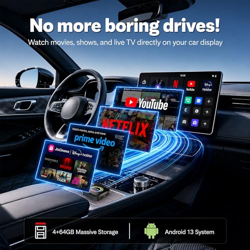 Image of Carlizem Wireless CarPlay & Android Auto Box, Stream YouTube Netflix JioHotstar on Car Display, Snapdragon 665 Octa-Core Convert Wired to Wireless, BUILT IN GPS, 4G LTE SIM Slot, 4GB RAM 64GB Storage